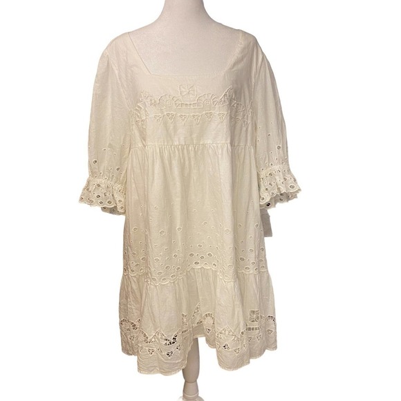 Anthro Audrina Forever That Girl White Eyelet Swing Dress Size Petite Large PL - Picture 10 of 16